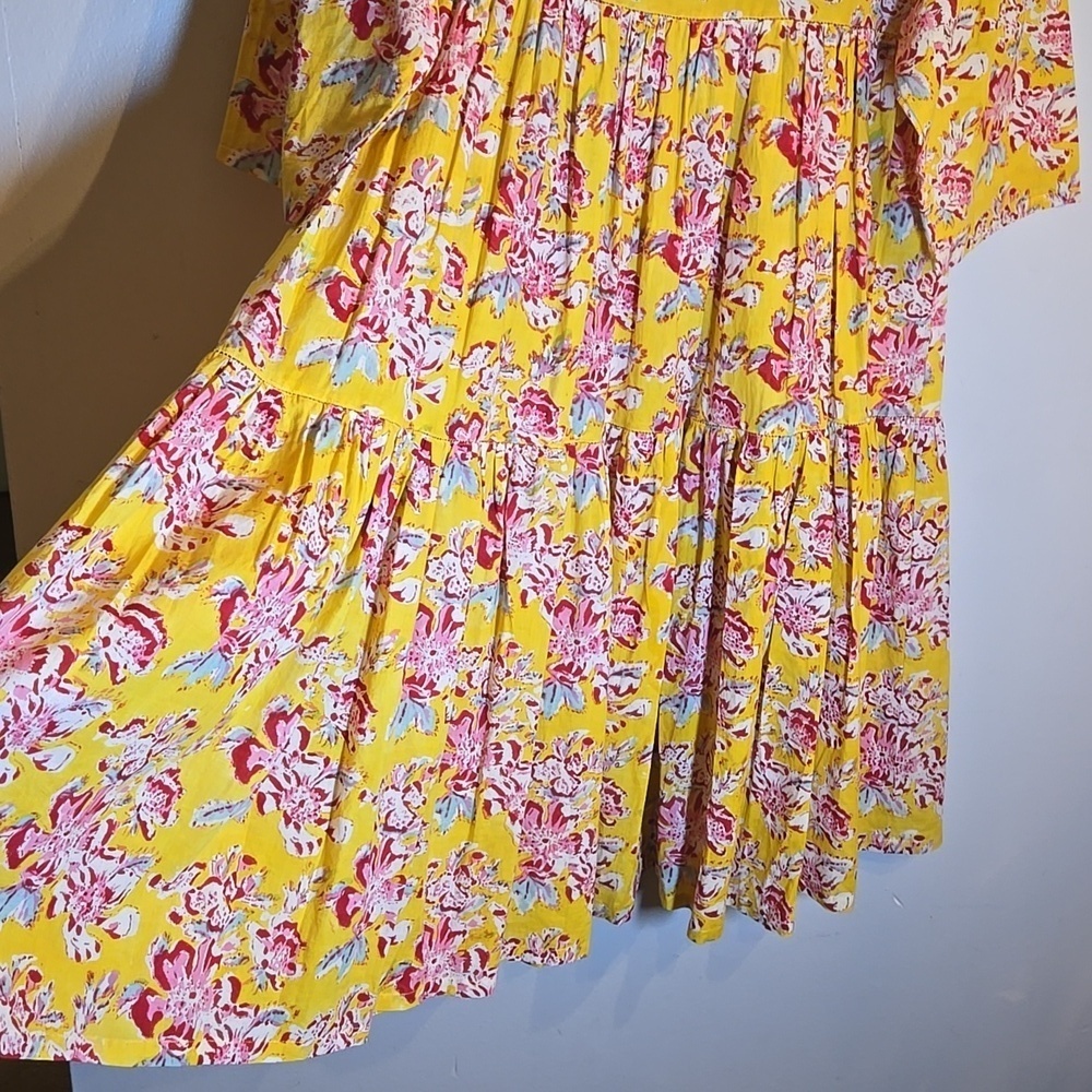 Jane Valken Cotton Floral A-Line Teired 3/4 Belled Sleeved Midi Dress NWOT - Picture 4 of 11